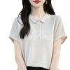 Женская трикотажная рубашка с воротником POIO, летняя полосатая футболка с короткими рукавами и лацканами, модная