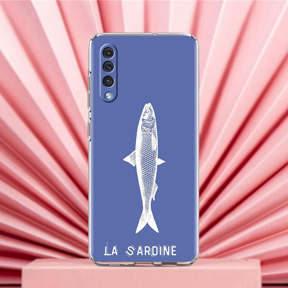 Чехол для Samsung A56 A36 A26 A24 A16 A14 A12 A32 A50 A70 A22 A40 A34 A54 A42 A52 5G A04s A06 Крышка Сардины водный продукт