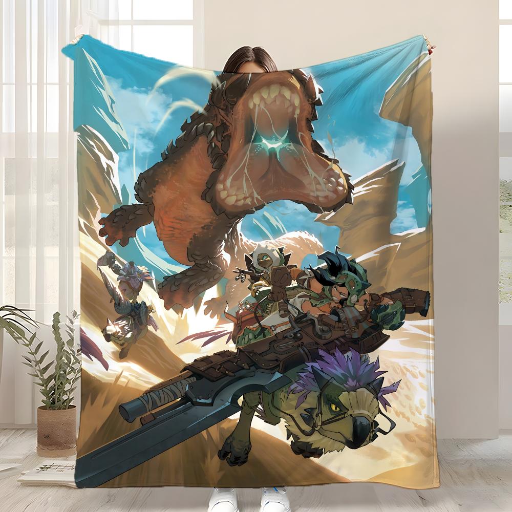 Hot Game Monster Hunter Wilds Throw Kid-Friendly Flannel Throw Blanket Soft Warm Anti-Static Washable All Season