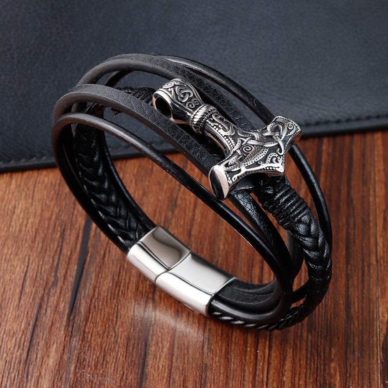 Leather Bracelet, Leather Woven Bracelet, Leather Bracelet Men's Viking Jewelry