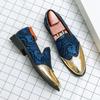 Men Dress Leather Shoes for Men Classic Gentleman Wedding Prom Shoes Luxury British Gold Blue National Pattern Oxfords Hombre