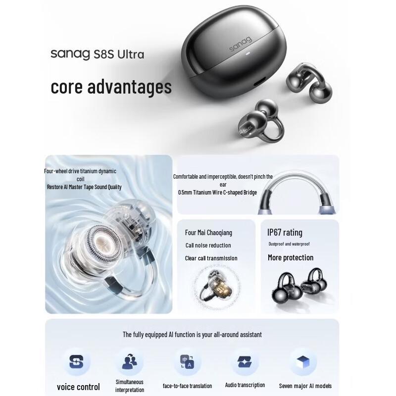 SANAG S8S Ultra Открытые спортивные наушники с ИИ-переводчиком