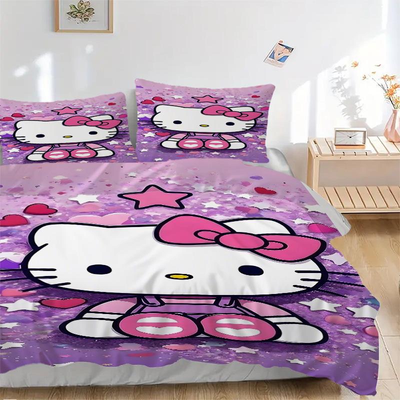 Hello Kitty Party Print 3Pcs Bedding Setduvet Cover With 2 Bedropillowcase Home Birthday Gift