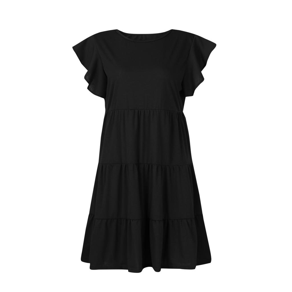 Summer Beach Dress For Women Casual Round Neck Tunic Ruffle Short Sleeve A-Line Tiered Babydoll Dress Flowy  Dress