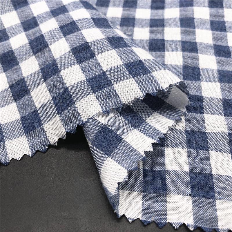 Хлопчатобумажная ткань с продольной окраской, сеерсакер в клетку, мятая, 100% хлопок