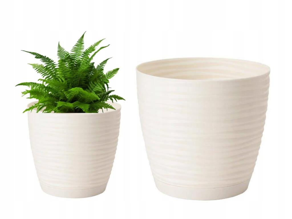 Cream plastic flowerpot with saucer 147x136cm Sahara