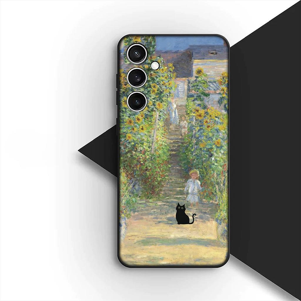 Cover for Samsung Galaxy S24 S25 S23 FE Ultra Plus S7 Edge S25+ S23+ A56 5G Casing Phone Case Claude Monet Waterlily Cat