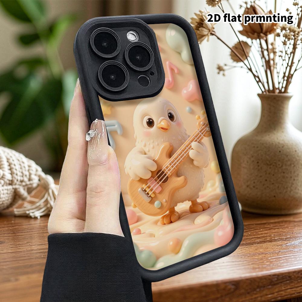 Phone Case: 2D flat design, suitable for iPhone 18, 17, 16, 15, 14, 13 Pro protective cases, little white bird playing guitar, perfect Christmas and H