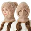 Knitted Hat Scarf Mask Integrated Hat Women's Winter Cycling Windproof Plush Warm Wool Hat