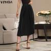 VONDA Женская мода однотонные плиссированные облегающие юбки А-силуэта