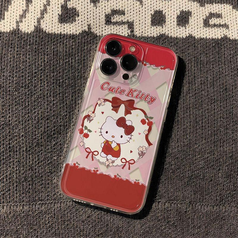 Hello Kitty Grid Apple 14 mobile phone case iPhone15promax12/8SE new 7plus silicone xs