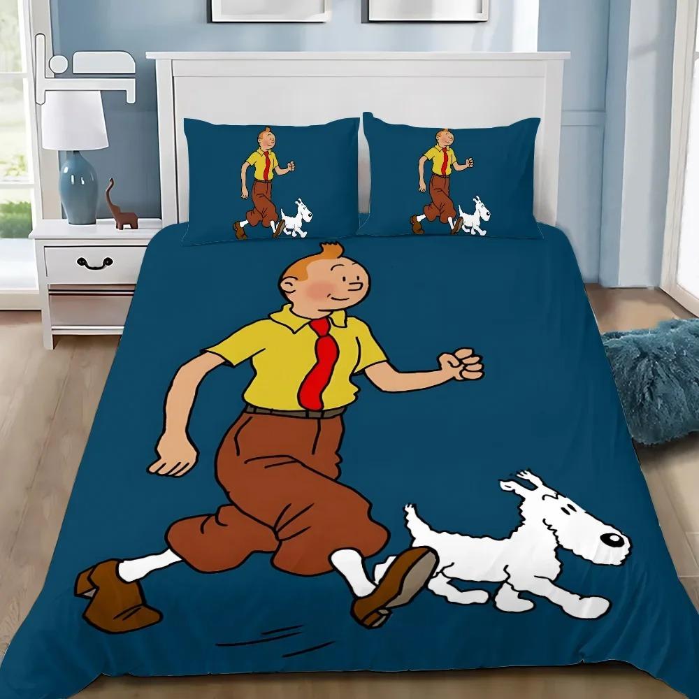 Duvet Cover Pillowcase Bedding Set The Adventures of Tintins Adult Boy Girl Bedroom Decoration Children Gift Single Double Large