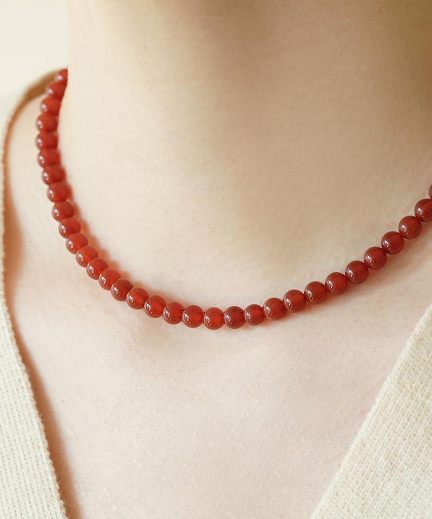 Alleun Серебряное 925 пробы Сердолик Круглый Массивное Серебряное Ожерелье