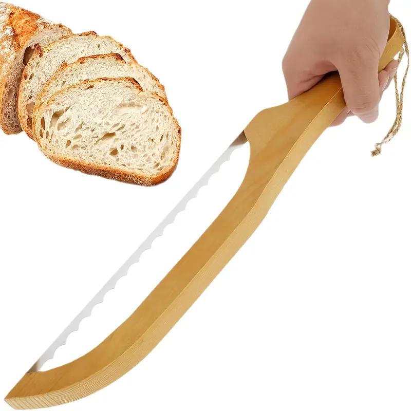 Деревянный нож для хлеба Нескользящий Нож для багета и торта для выпечки Зубчатый Нож для тостов Деревянная пила для нарезки хлеба