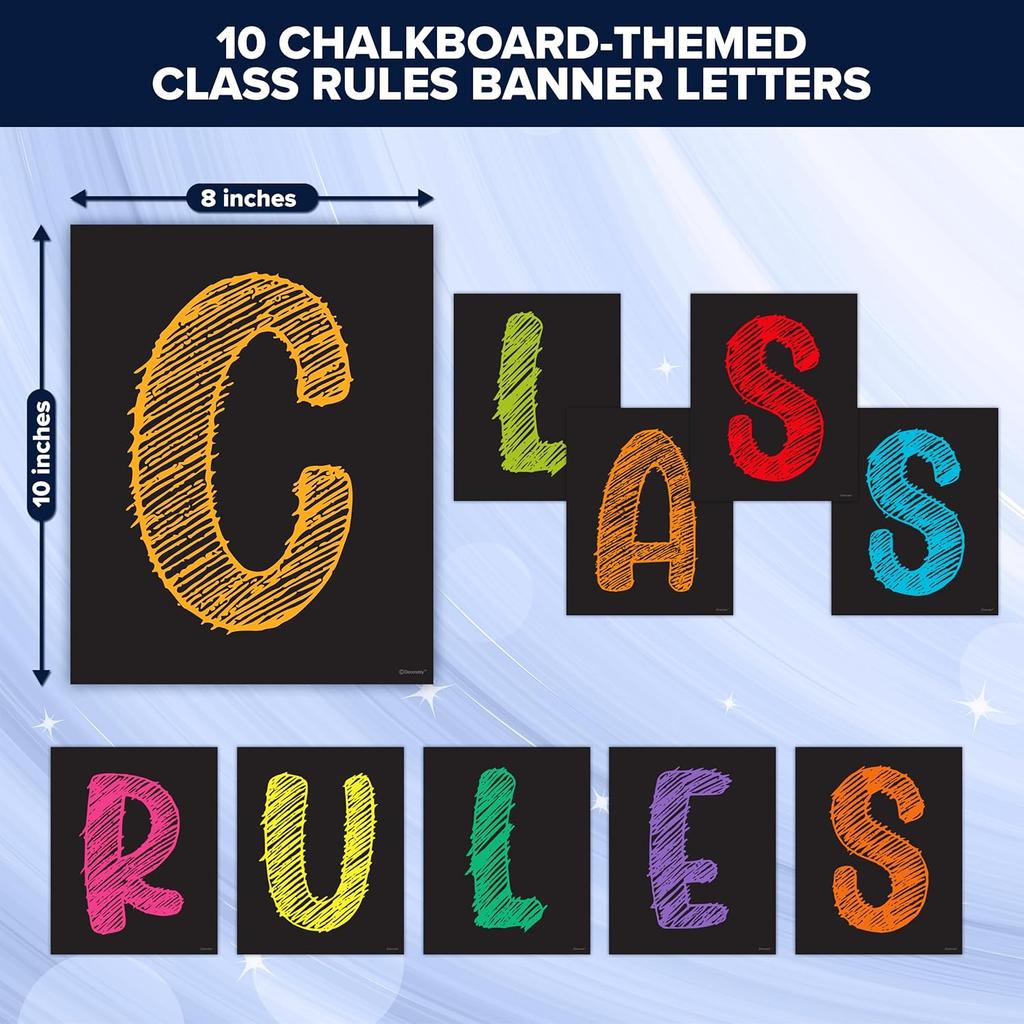 Decorably 20 Chalkboard Classroom Rules Poster High School, Middle and Elementary Class, pirational, Matte-Laminated School Banner Decor - for School