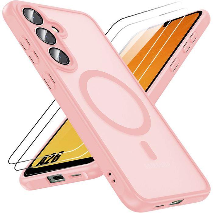 Protective Case - BOOLING - for Samsung Galaxy A26 5G - Pink - 2 Tempered Glasses - Shockproof