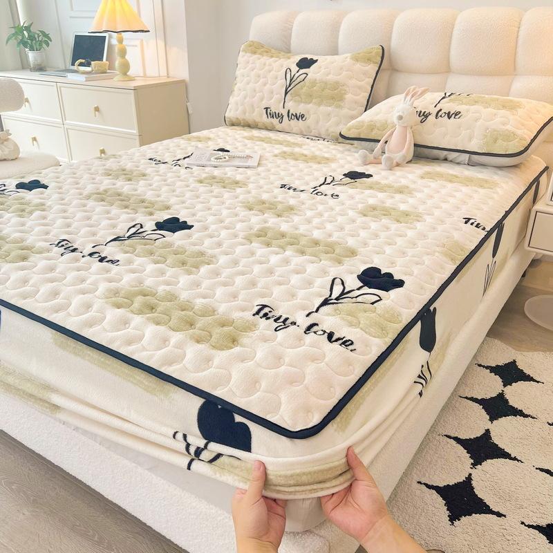 New Soybean Antibacterial Class a Milk Fiber Fitted Sheet Quilted Bedspread Non-Slip Household Dustproof Protective Cover Thickened Mattress