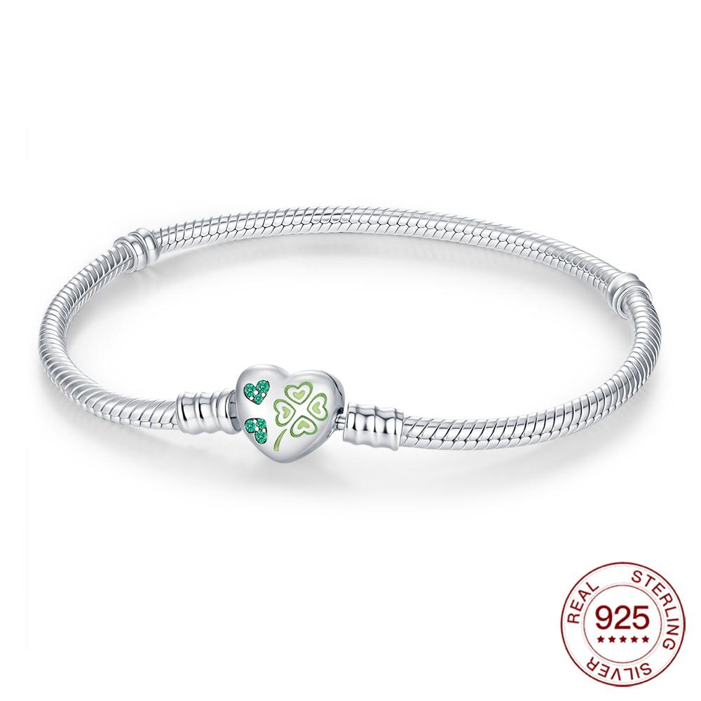 925 Silver Rubber Bracelet Love Butterfly Clover Charm Beads Jewelry For Women Love Gifts