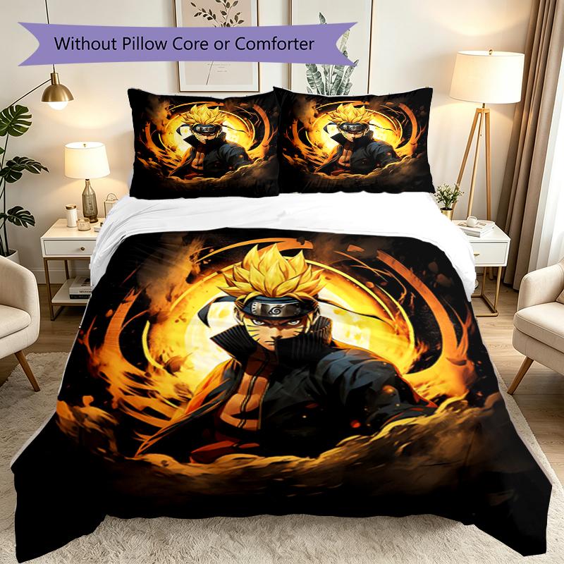 Game Role Naruto Duvet Cover Set - 3pcs Polyester Bedding Set with Digital Print, All-Season Cozy Bedroom Accessory