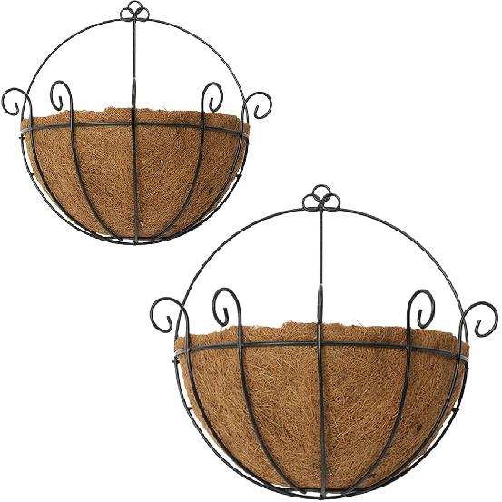 210323YF17-10040-1606030611 2Pcs Metal Wall Hanging Planter Basket with Coco Liner Half Round Wire Plant Holder Flower Pots Hanger for Indoor Outdoor