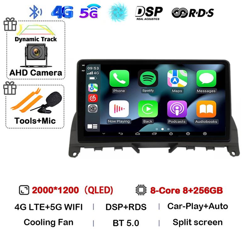 Android 14 Carplay Auto For Mercedes Benz C Class 3 W204 S204 2006-2011 Car Radio Autoradio Stereo Multimedia Player WIFI+4G DSP