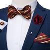 Mens Pre-tied Bow Tie Set Paisley Silk Tie Pocket Square Cufflinks Boutonniere for Wedding Party Formal