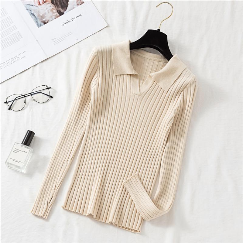 Autumn/winter Knitted T-shirt Women's Pullover Knit Sweater V-neck Polo Shirt Top Knitted Undershirt Women's Stretch Skinny Sweater Undershirt