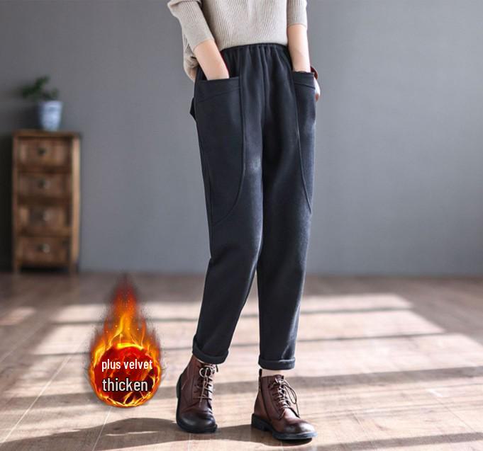 Женские ретро-шаровары с подкладкой из японского бархата и карманами на осень/зиму 2025 года