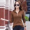 Autumn and Winter New Style Zippered Long-sleeved T-shirt for Women, Korean Style Slim-fitting Inner Layer, Slim Casual Bottoming Shirt Top