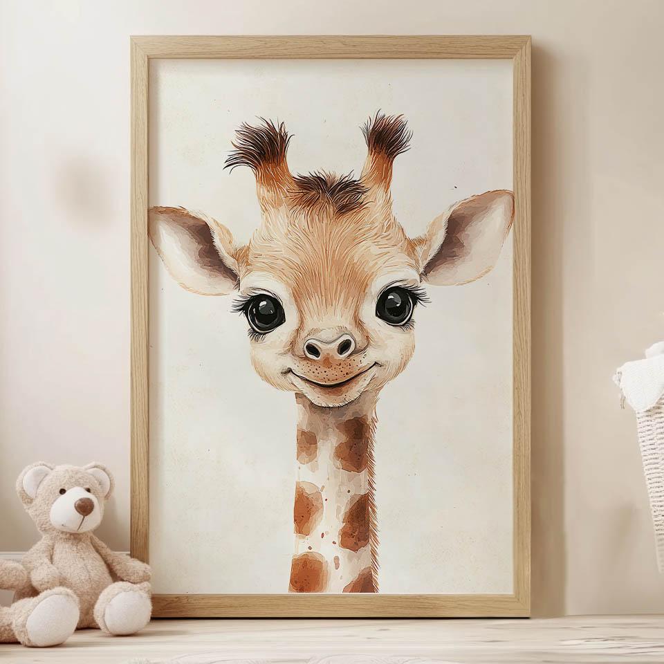 Plakat Urocza Mała Żyrafa Plakat Urocza Mała Żyrafa, 50X70 Cm, Rama Drewniana Jasny Dąb, Papier Matowy 230 Gsm