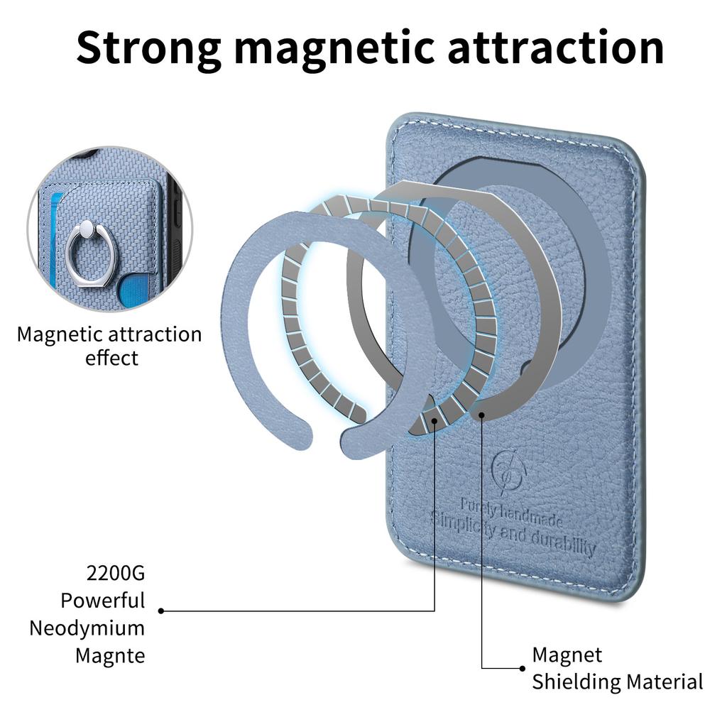 For iPhone 17 Pro Case Ring Kickstand Leather Back Cover with Magnetic Detachable Card Holder