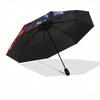 Tiger, Fire Automatic Folding Umbrella  8 Ribs, Durable Iron Frame, Bright Color Pattern Compact Travel Umbrella, Suitable for Outdoor, Beac