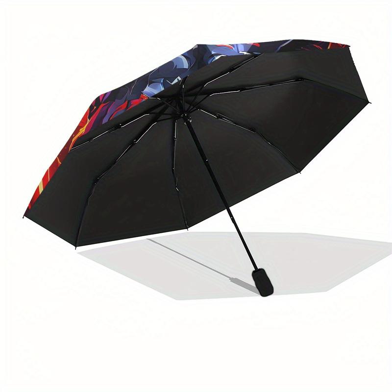 Tiger, Fire Automatic Folding Umbrella 8 Ribs, Durable Iron Frame, Bright Color Pattern Compact Travel Umbrella, Suitable for Outdoor, Beac