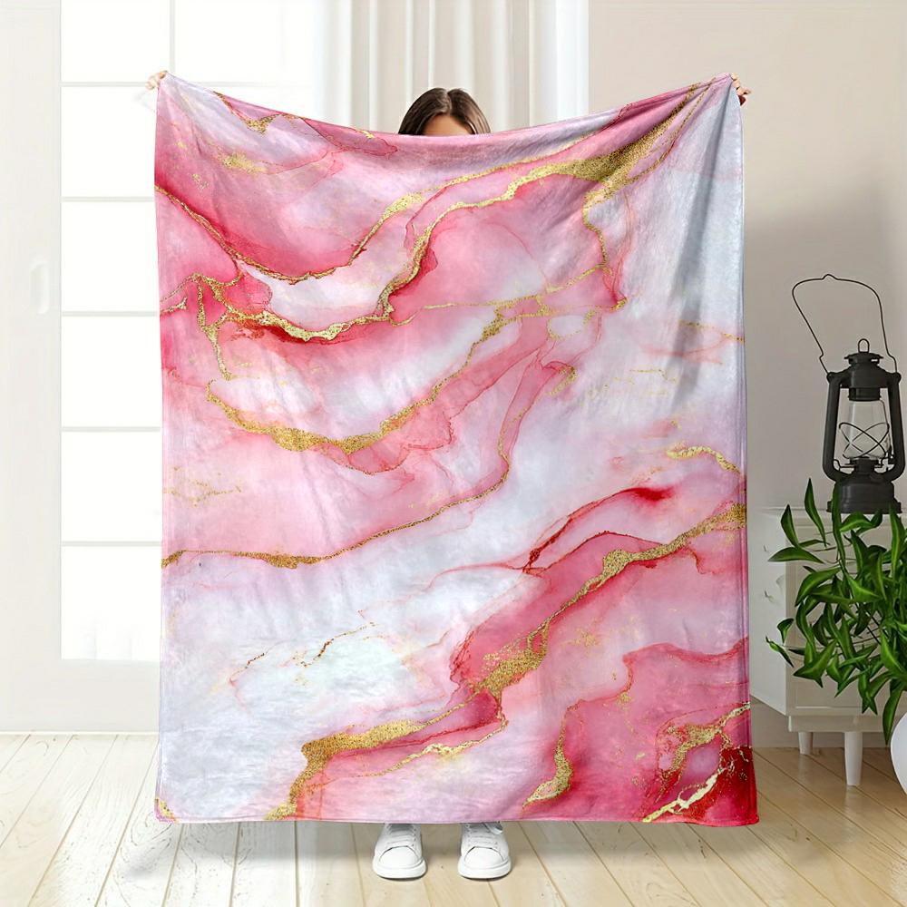 Pink and Gold Marble Pattern Warm blanket Design, Flannel blanket for bedroom, living room, sofa, and nap.
