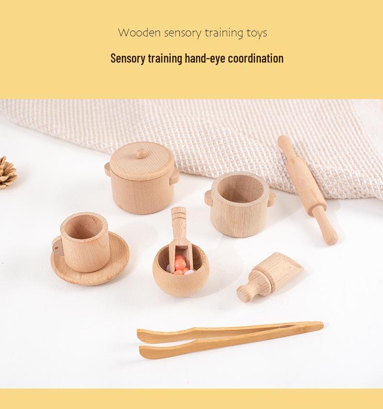 Набор для чаепития из бука для детей - Имитационная игра и сенсорный ящик, кухонная утварь