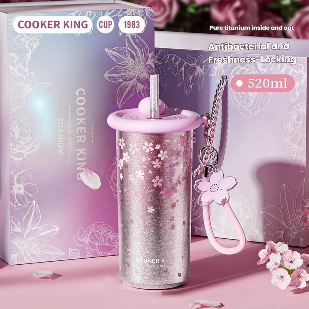 COOKER KING Titanium Cup Gift Box Pure Titanium Insulated Cup Healthy Water Bottle 520ml pink