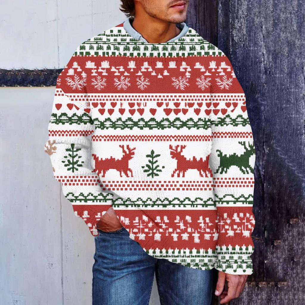 Men's Christmas Print Faux Sweater, Crewneck Sweatshirt, Loose Long-sleeved Top
