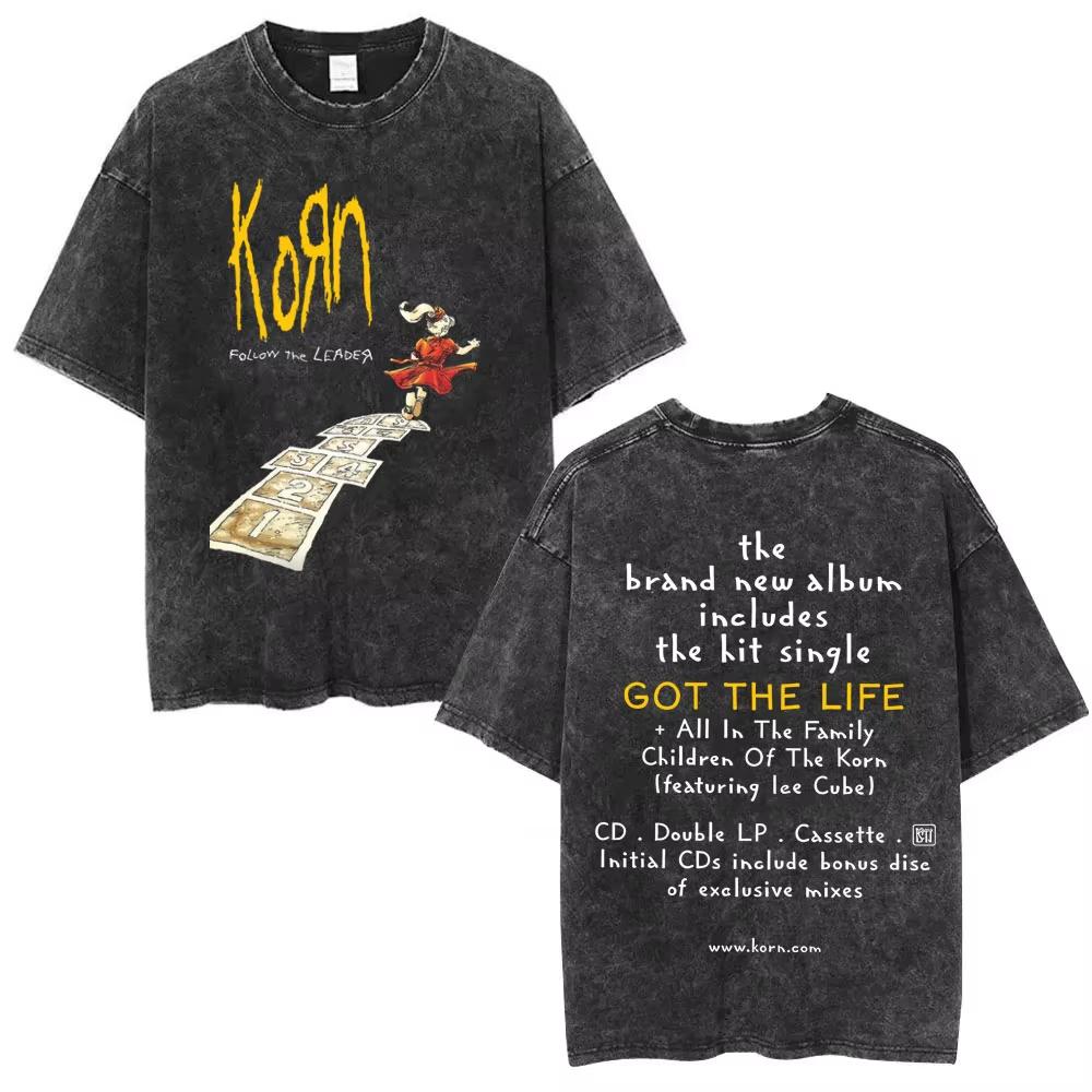 Summer Hot Sale Washed Vintage Korn Tour 2026 Merch T Shirt Unisex Gothic Rock Pop Music Tshirt Y2k Cotton Oversized Tshirts
