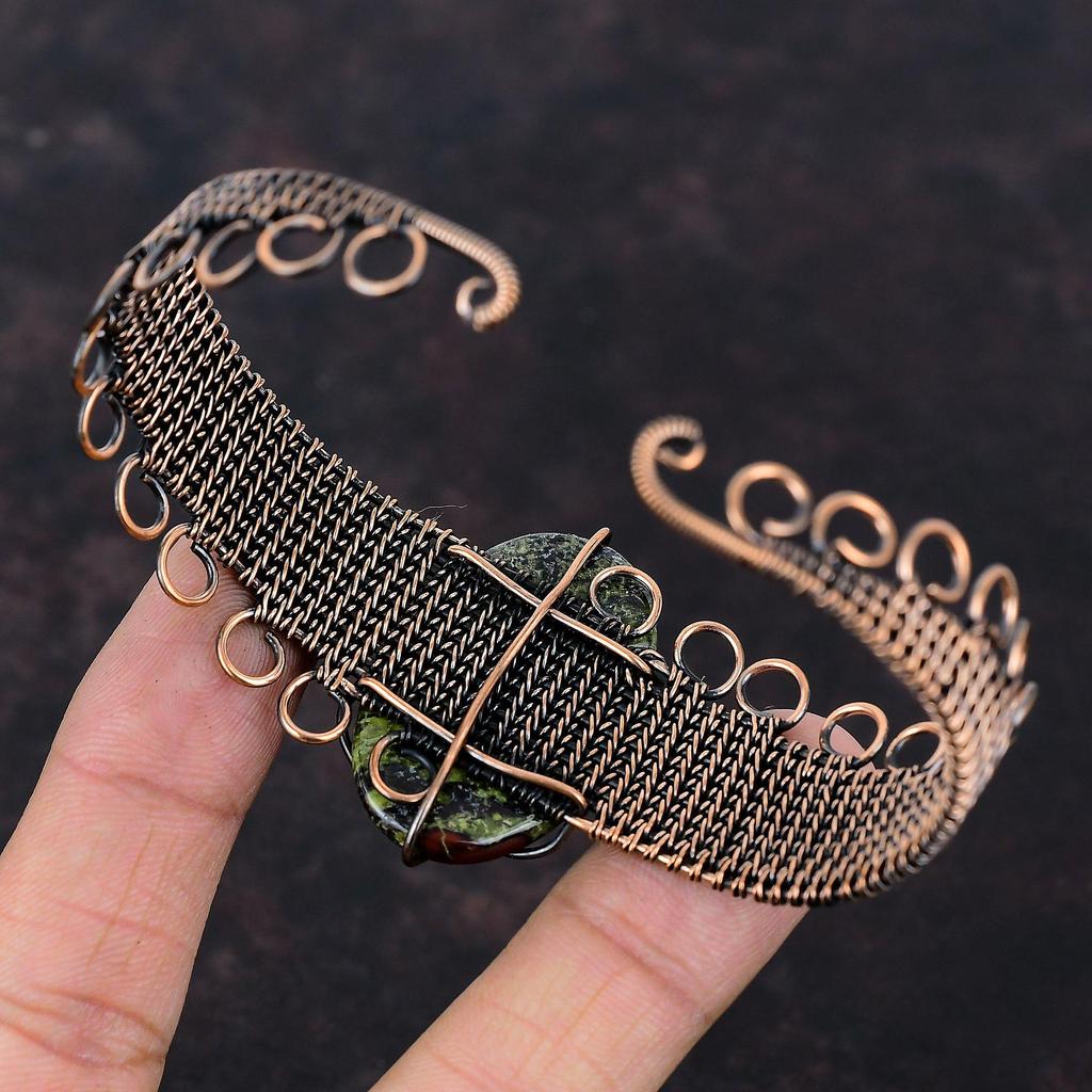 Dragon Bloodstone Copper Bangle Wire Wrapped Gemstone Cuff Bracelet Adjustable Bangle Wire Wrap Jewelry Handmade Copper Jewelry Gift For Her