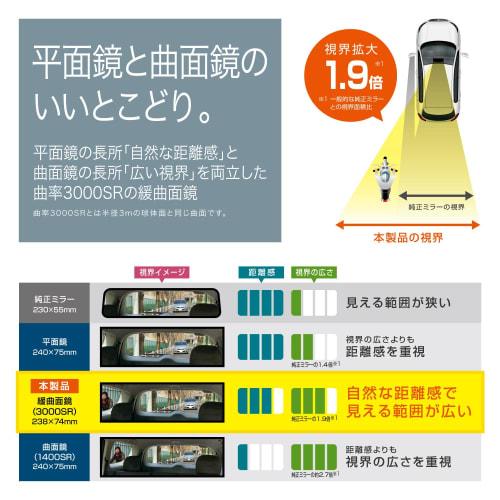 CARMATE Car Room Mirror 3000R Perfect 240mm Chrome Mirror Black M8