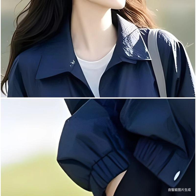 Women S Blue Casual Short Windbreaker Jacket For Daily Wear