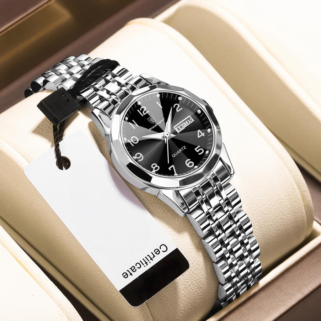 Элегантные Модные Женские Часы Роскошный Бренд Оригинальные Кварцевые Часы для Леди Водонепроницаемые из Нержавеющей Стали Светящиеся Дата