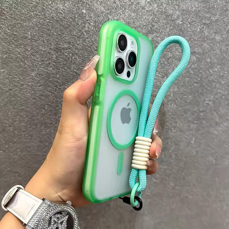 Для Magsafe Матовый Магнитный Чехол Candy Для iPhone 16 Pro Max 15 14 13 12 Ремешок На Запястье Кистевой Ремешок Прозрачный Желейный Бампер Чехол