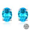 925 Sterling Silver Earrings For Women Created Gemstone Blue Topaz Simple Solitaire Stud Earrings Delicate Fine Jewelry