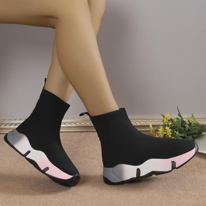 Обувь Женская Большого Размера Модная Зимняя Короткая Труба Плоские Носки Ботинки Круглый Носок Средний Каблук Слипоны Кроссовки для Женщин Вулканизированная Обувь