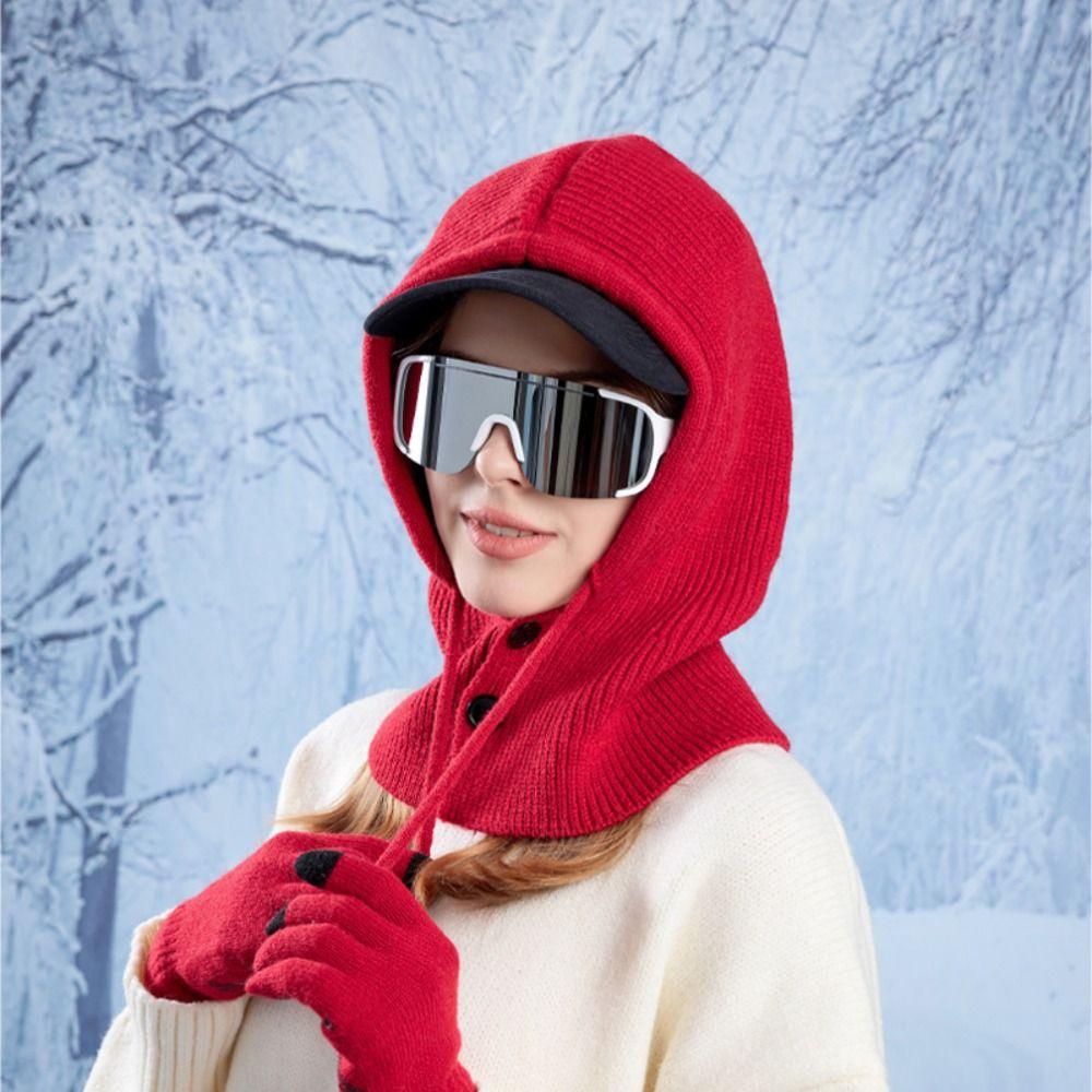 Woolen Knitted Gloves All-in-one Winter Warm Set Simple Balaclava Winter Warm Hat Men and Women
