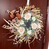 Cream Coffee Color Wreath for Front Door Handmade Artificial Floral Wreath with Bright Blooms and Foliages for Decors