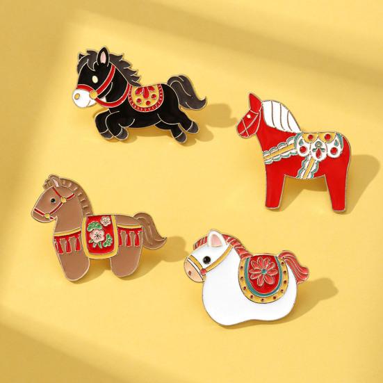 Brooch Pin 2026 Zodiac Horse Brooch Zinc Alloy Enamel Shirt Collars Scarves Badge Traditional Culture Jewelry