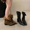 Short Boots Autumn New Soft Skin Polished Boots Metal Hidden Buckle Can Be Folded Two Wear Retro Thick Heel Western Boots