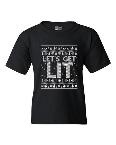 Let's Get Lit Deer Ugly Christmas Funny DT Youth Kids T-Shirt Tee Unisex T-Shirt